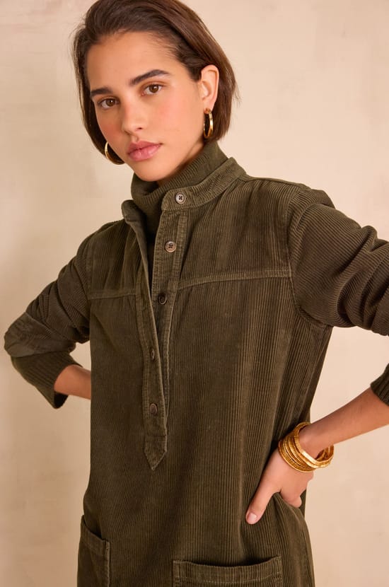 RITA straight shirt dress in velvet;${refinementColor}