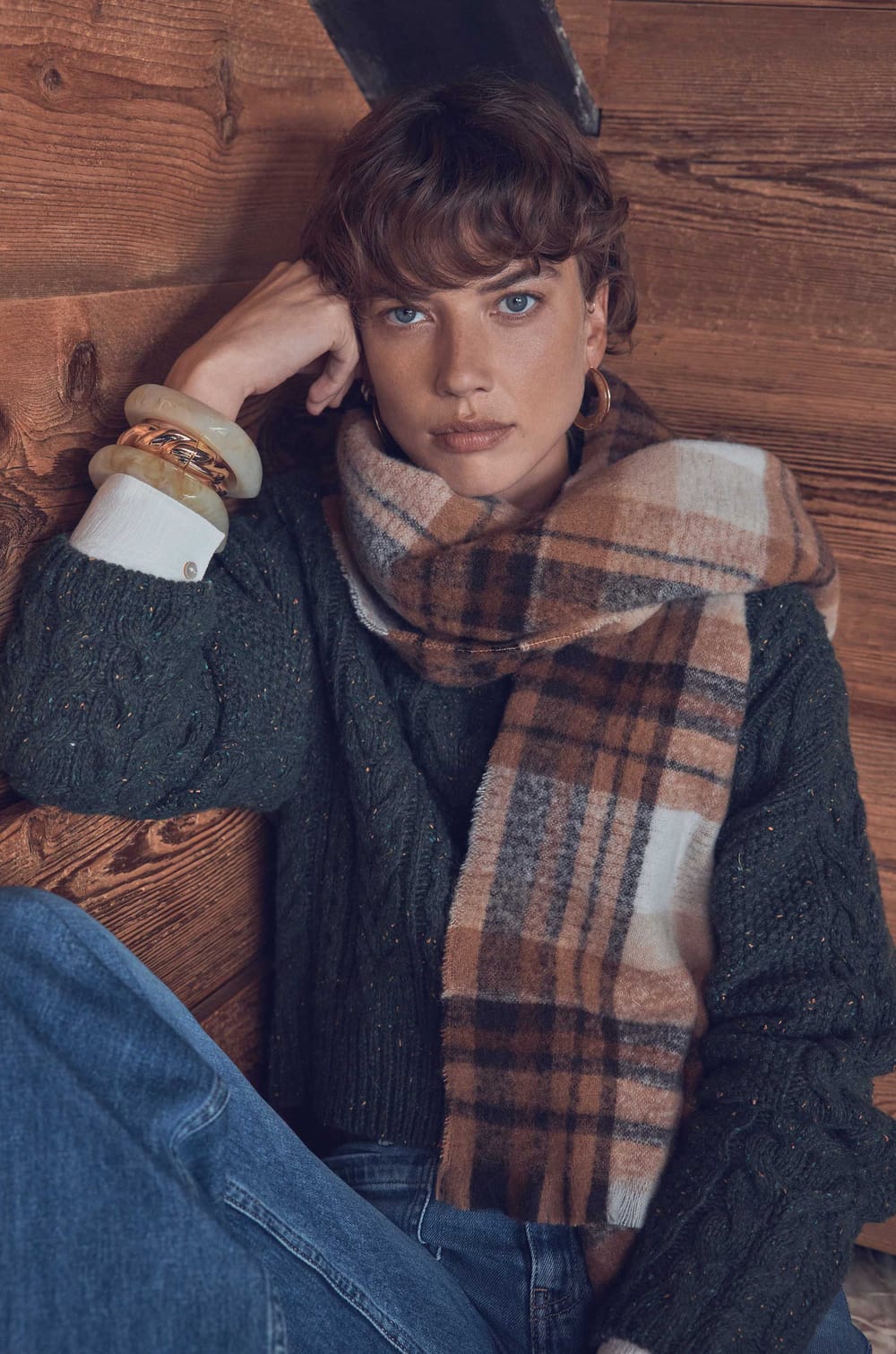 TRISTAN checked scarf;${refinementColor}