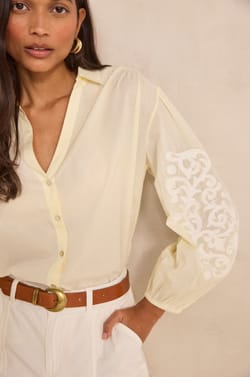 DARWIN long-sleeved embroidered cotton blouse;${refinementColor}