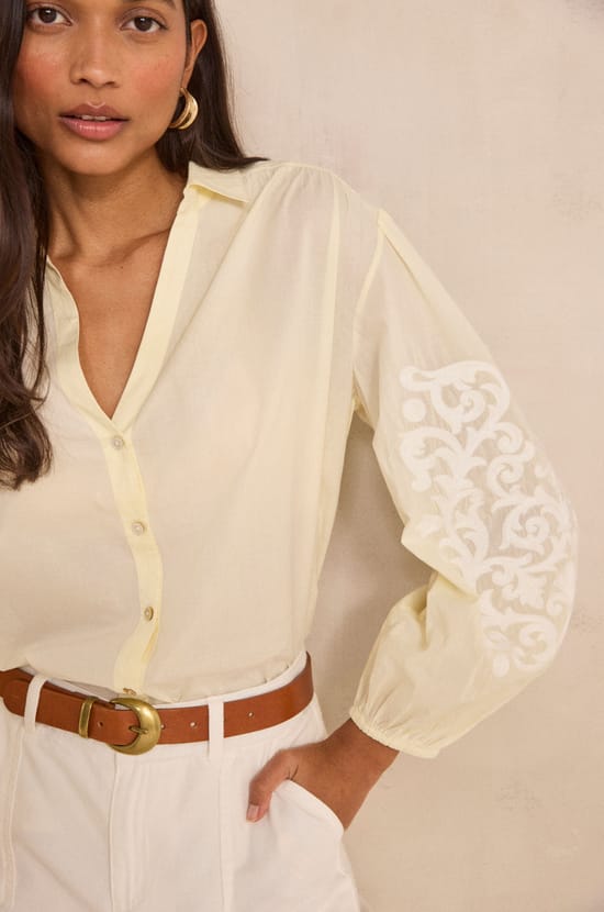 DARWIN long-sleeved embroidered cotton blouse;${refinementColor}