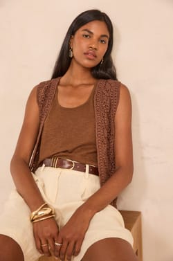 Sleeveless cotton crochet vest ANGELE;${refinementColor}