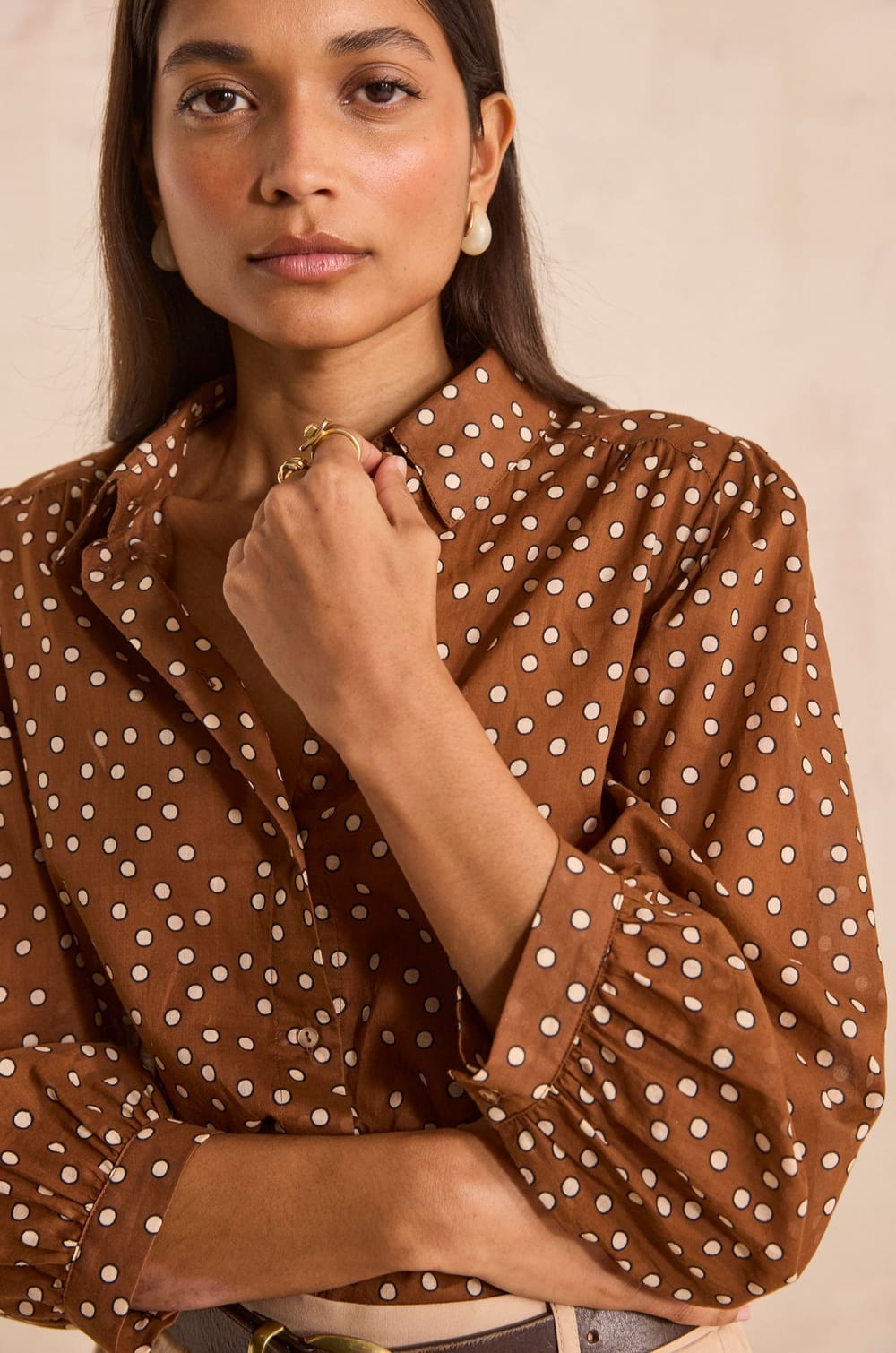 DYLAN cotton polka dot printed shirt;${refinementColor}