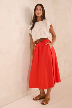 Jupe midi fluide en coton BRUNE;${refinementColor}