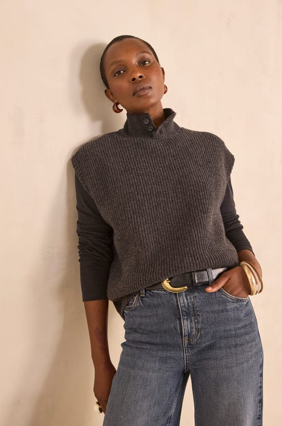 Pull sans manches anthracite en laine m&eacute;lang&eacute;e AUGUSTIN;${refinementColor}