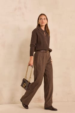 Long sleeve chocolate sweater in wool ANDREA;${refinementColor}