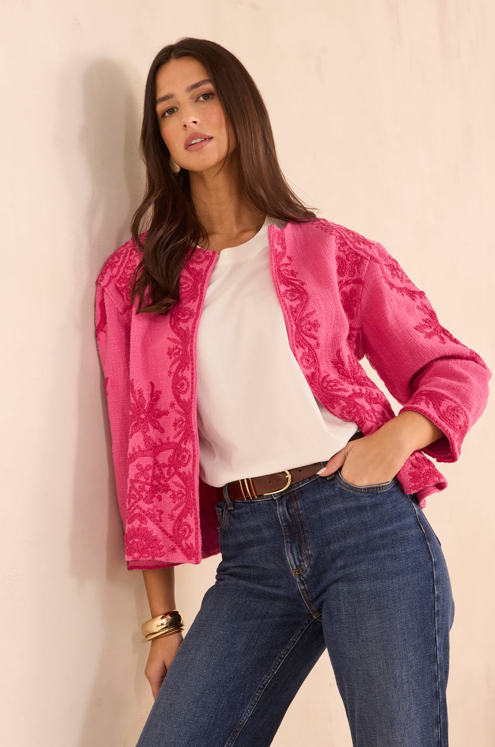 Embroidered long sleeve cotton jacket VALMA;${refinementColor}