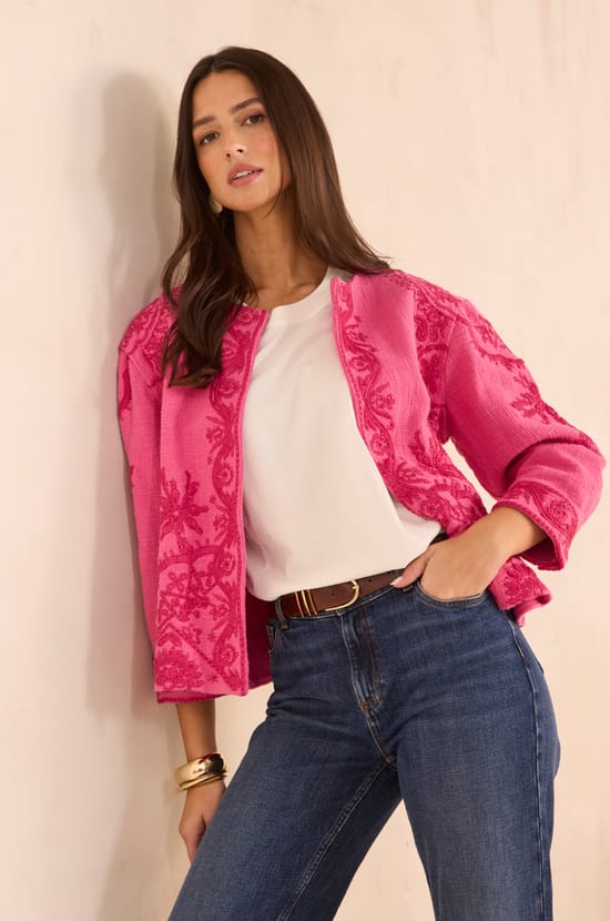 Embroidered long sleeve cotton jacket VALMA;${refinementColor}