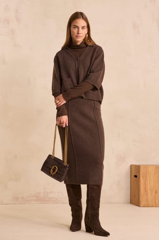 Straight chocolate wool sweater VALENTINE;${refinementColor}