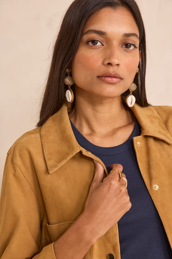 CLARA 3/4 sleeve leather shirt;${refinementColor}