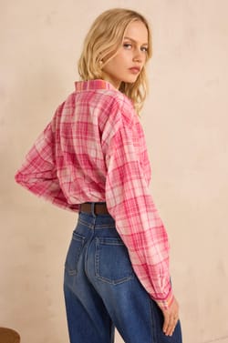 Long sleeve checkered cotton blouse MELODIE;${refinementColor}
