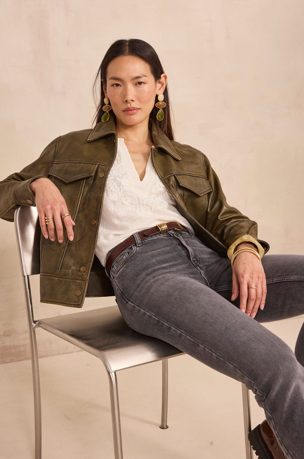 3/4 sleeve embroidered cotton blouse DELICATE;${refinementColor}