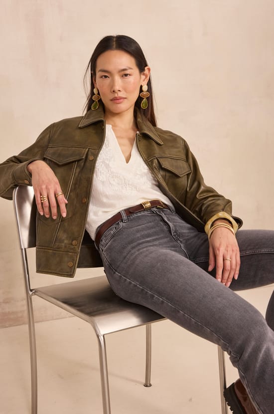 3/4 sleeve embroidered cotton blouse DELICATE;${refinementColor}