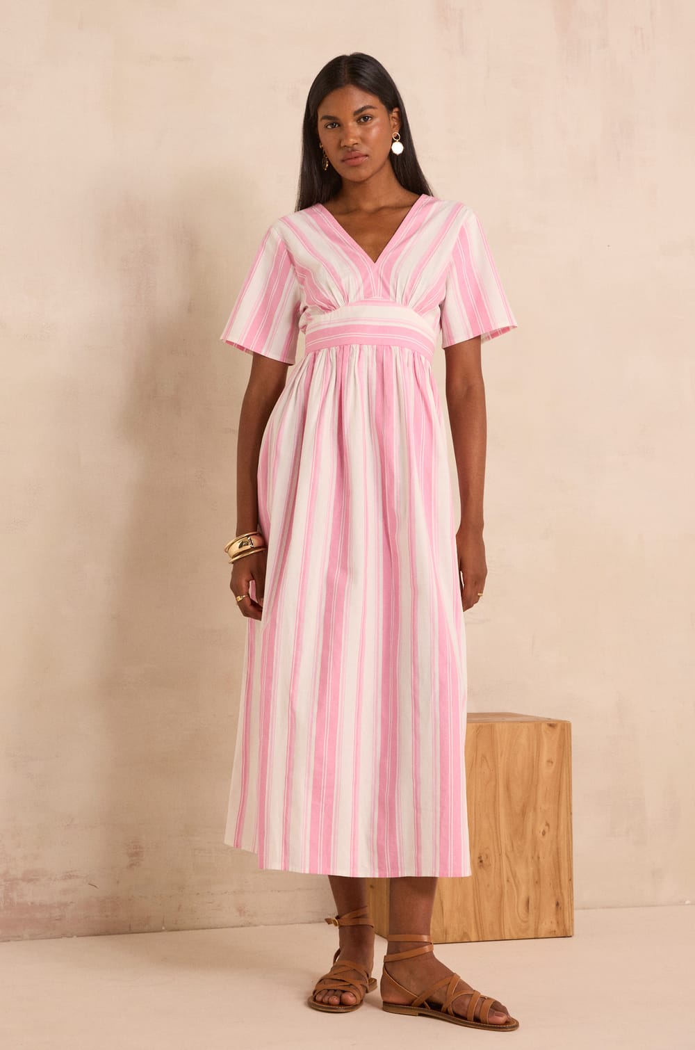 Striped cotton A-line dress PRIMEROSE;${refinementColor}