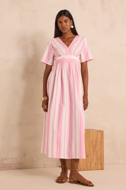 Striped cotton A-line dress PRIMEROSE;${refinementColor}