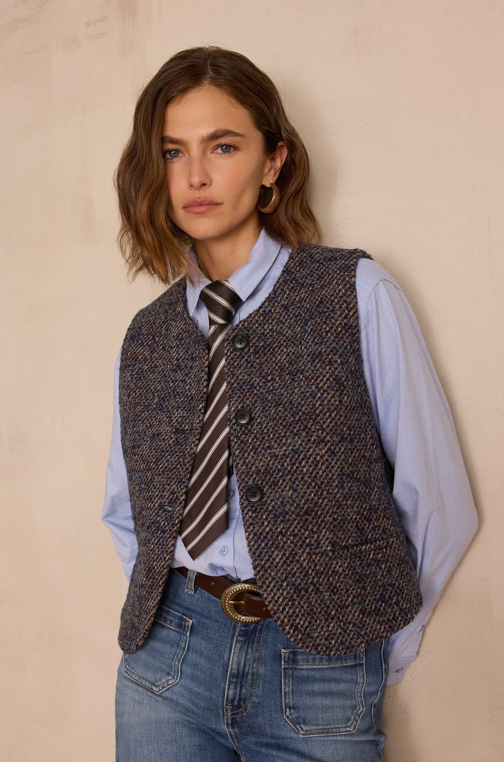 PHARELL sleeveless waistcoat in tweed wool;${refinementColor}