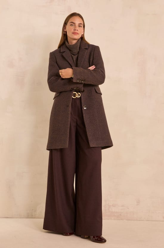 Chocolate mixed wool coat ANABELLE;${refinementColor}