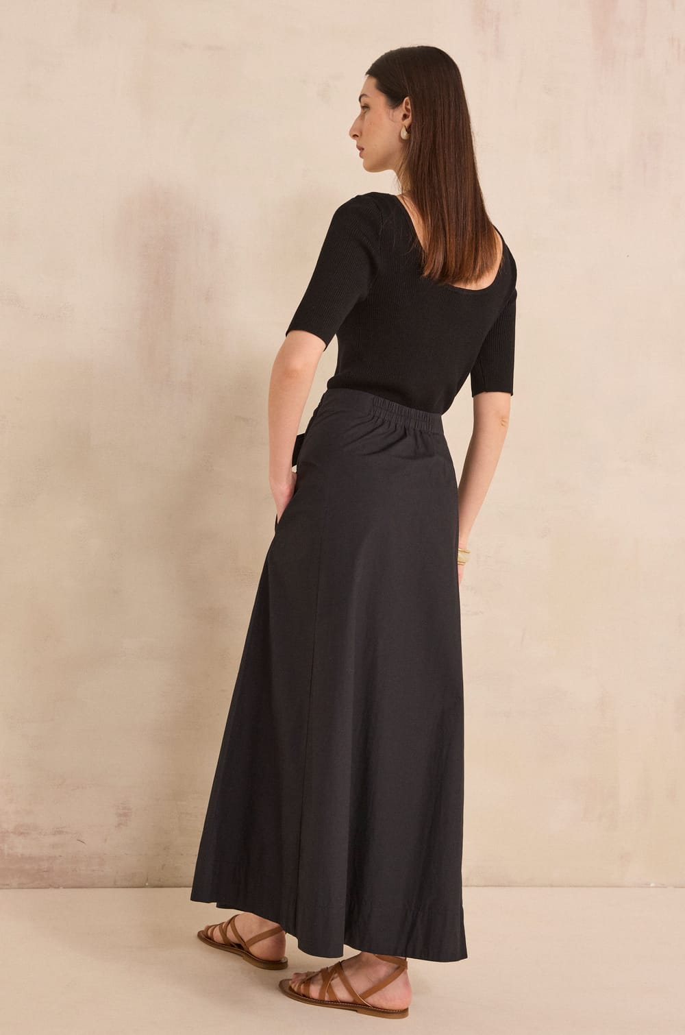 ORELIE cotton tie-waist trapeze skirt;${refinementColor}