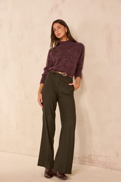 Pantalon large kaki en viscose m&eacute;lang&eacute;e LAYLA;${refinementColor}