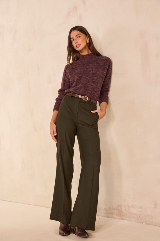 Pantalon large kaki en viscose m&eacute;lang&eacute;e LAYLA;${refinementColor}