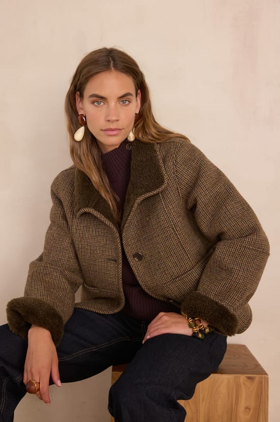 DARIO checked coat;${refinementColor}