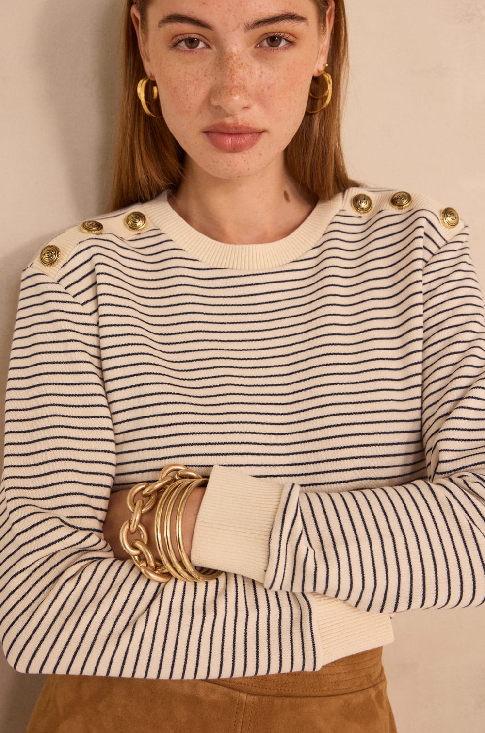 Long sleeve striped cotton T-shirt TALIA;${refinementColor}