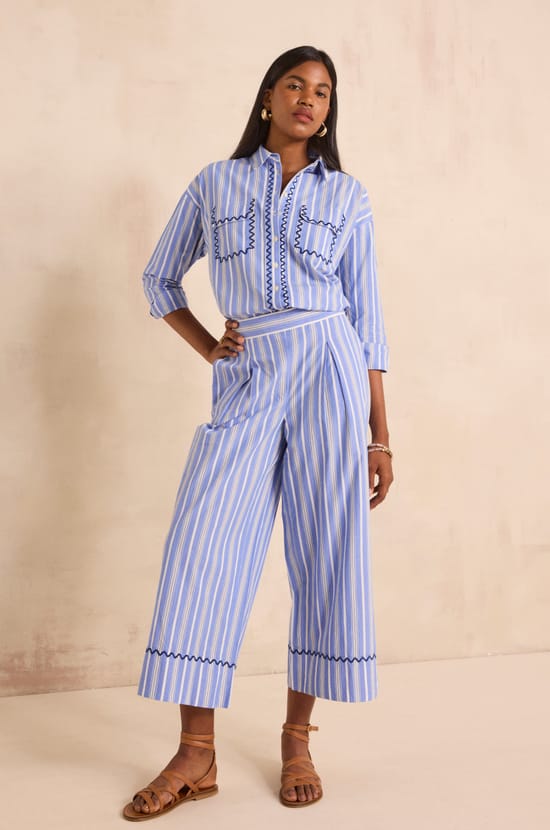 Pantalones rectos de algod&oacute;n rayados LOUISETTE;${refinementColor}