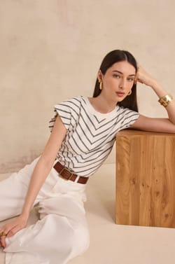 T-shirt ray&eacute; &agrave; manches courtes en coton LIVIA;${refinementColor}