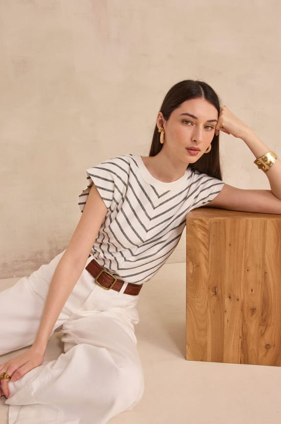 T-shirt ray&eacute; &agrave; manches courtes en coton LIVIA;${refinementColor}