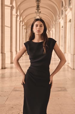 BIANCA straight dress with slit;${refinementColor}