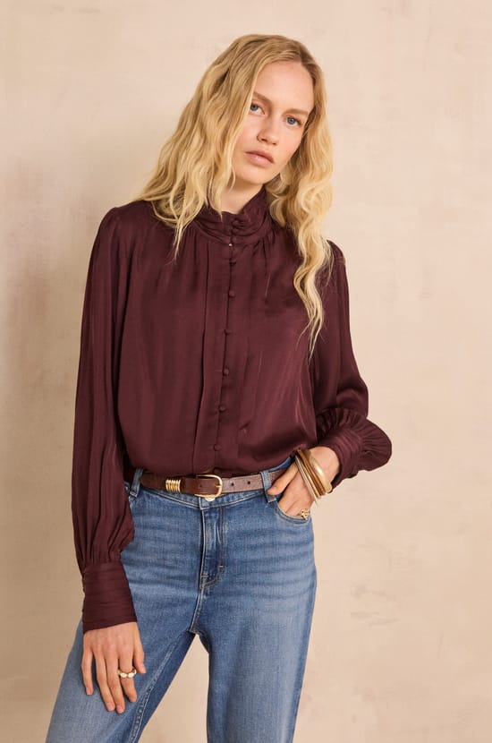 MAY high-neck satin blouse;${refinementColor}