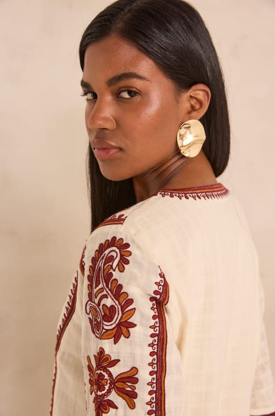 Straight embroidered cotton dress MARGUERITE;${refinementColor}