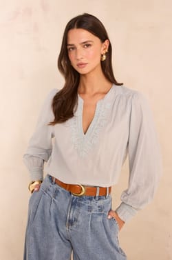 Embroidered long-sleeved cotton blouse MAISSA;${refinementColor}