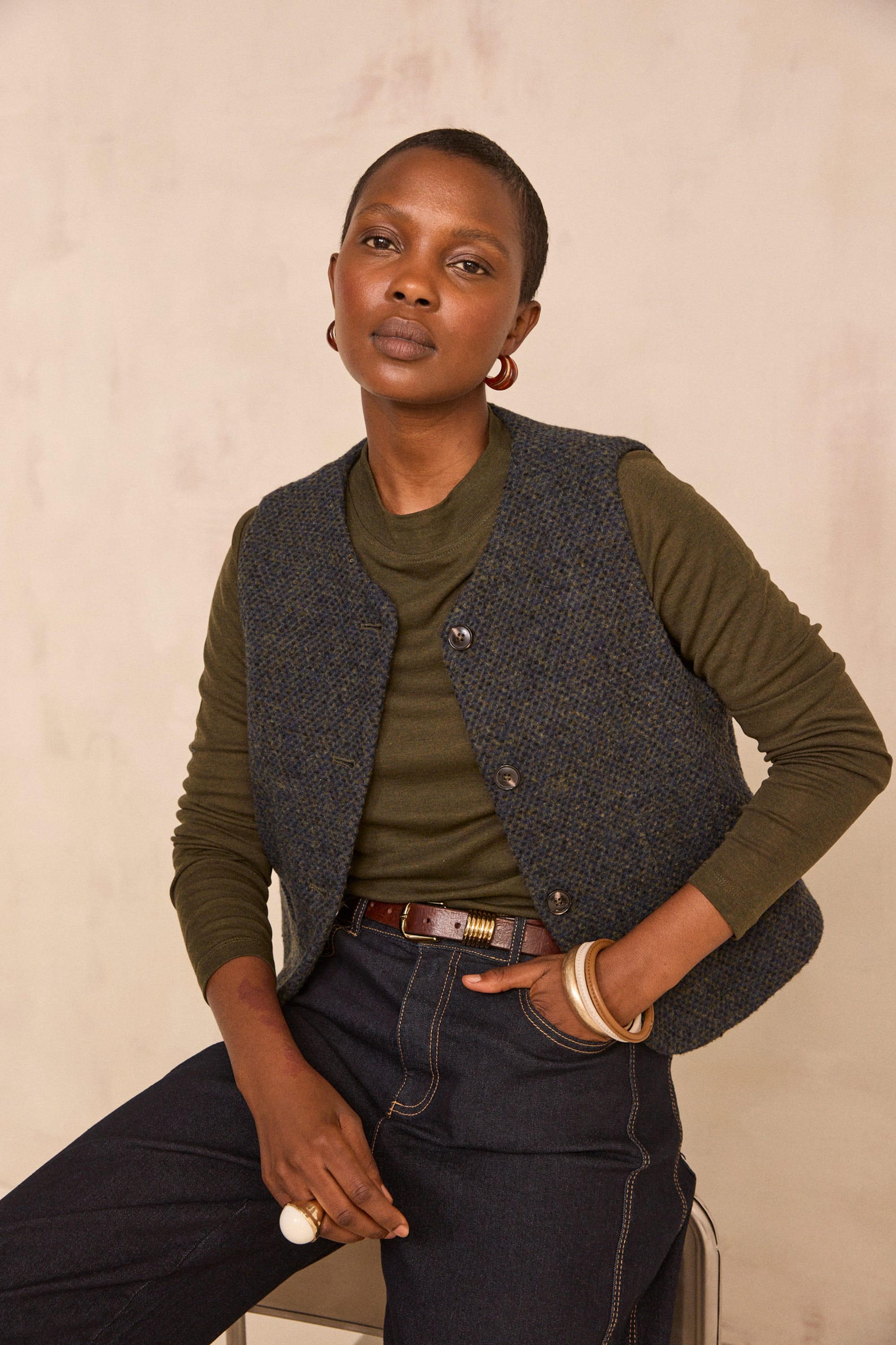 Pharrell tweed mixed wool sleeveless vest woman | CYPRESS | Maison 123