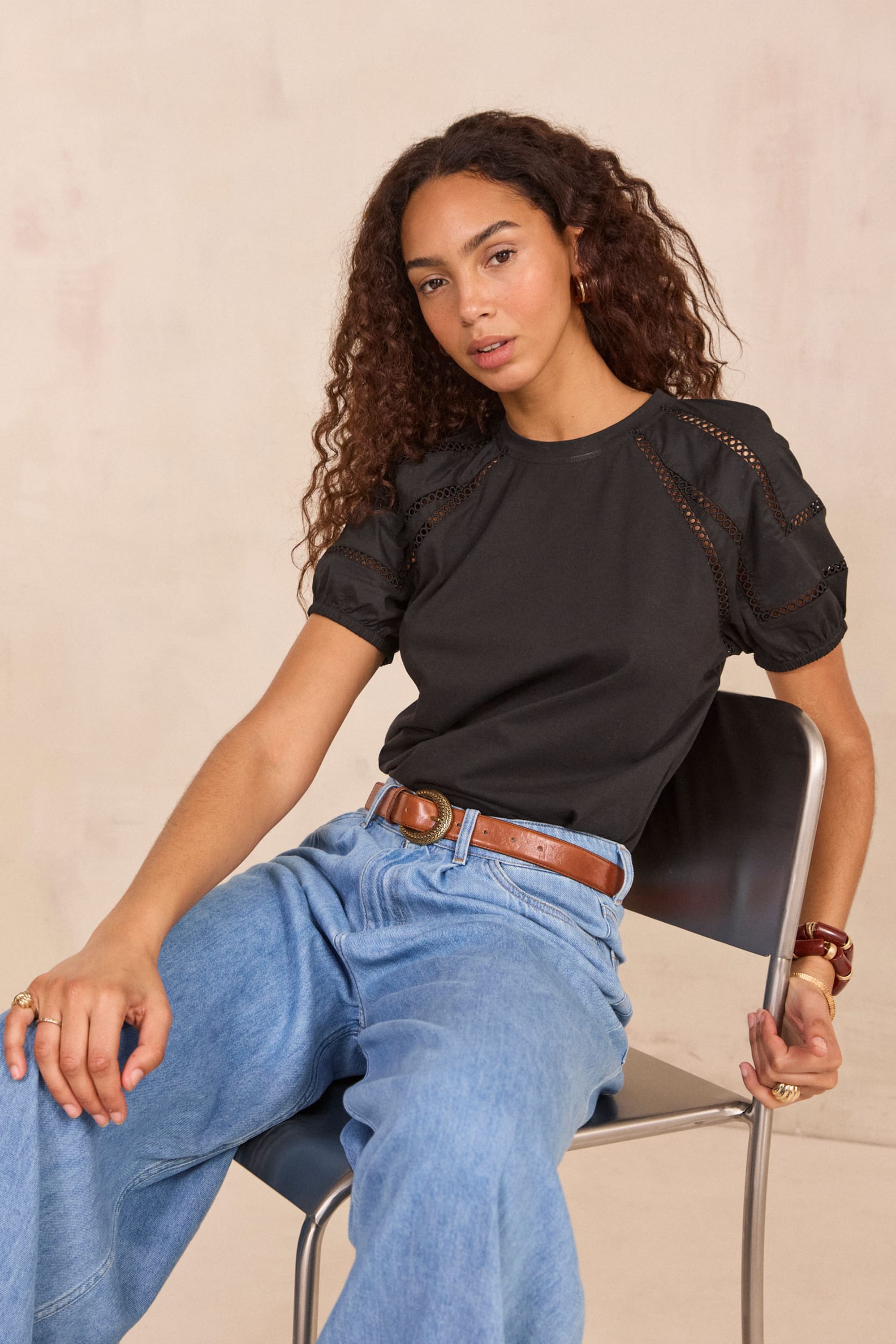 LEA balloon sleeve T-shirt woman | BLACK | Maison 123