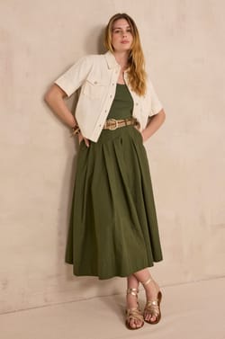 OLIVE cotton A-line skirt;${refinementColor}
