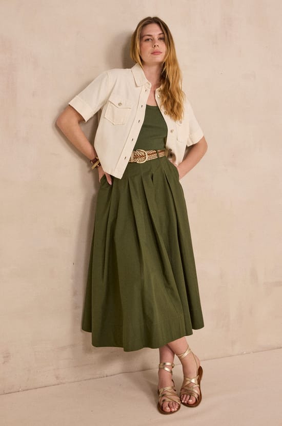 OLIVE cotton A-line skirt;${refinementColor}