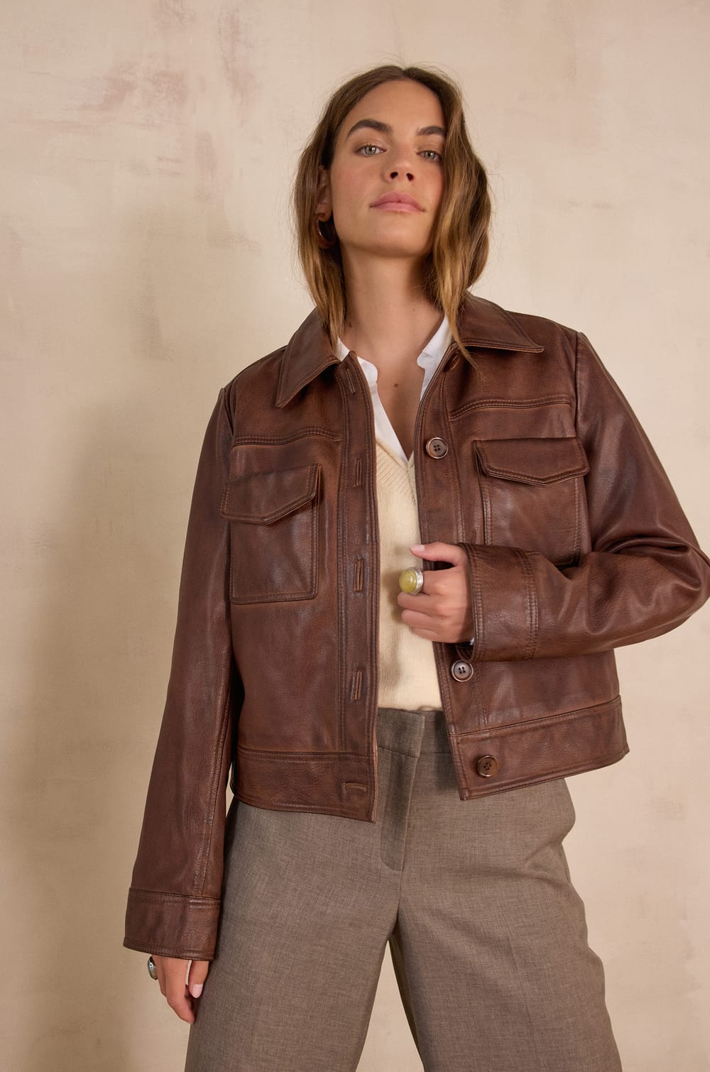 DONNA leather jacket;${refinementColor}