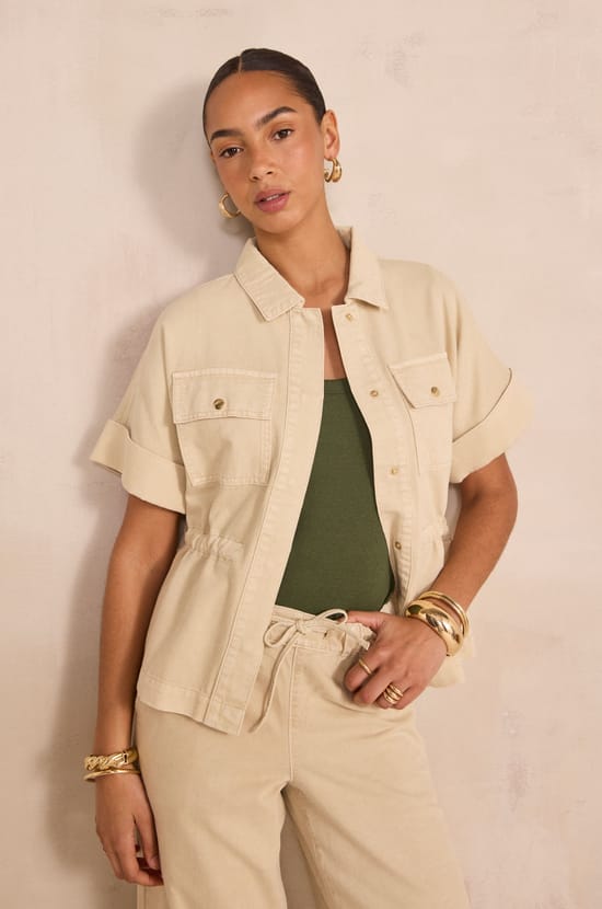 Short sleeve cotton jacket VITA;${refinementColor}