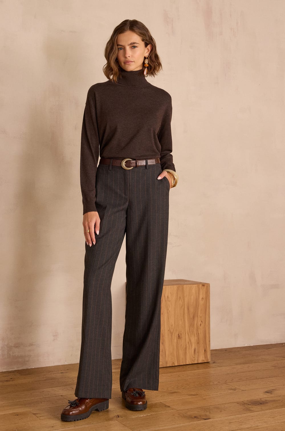 FERGUSON wide-leg striped trousers;${refinementColor}