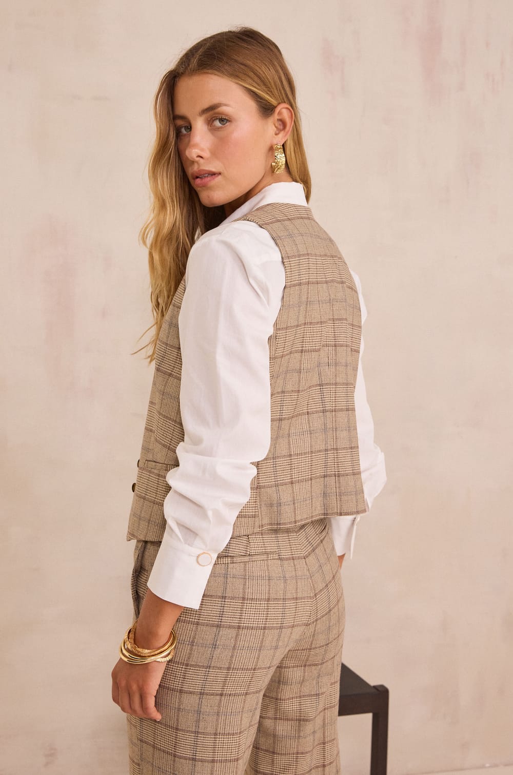 Sleeveless Prince of Wales check Cardigan SIMEON;${refinementColor}