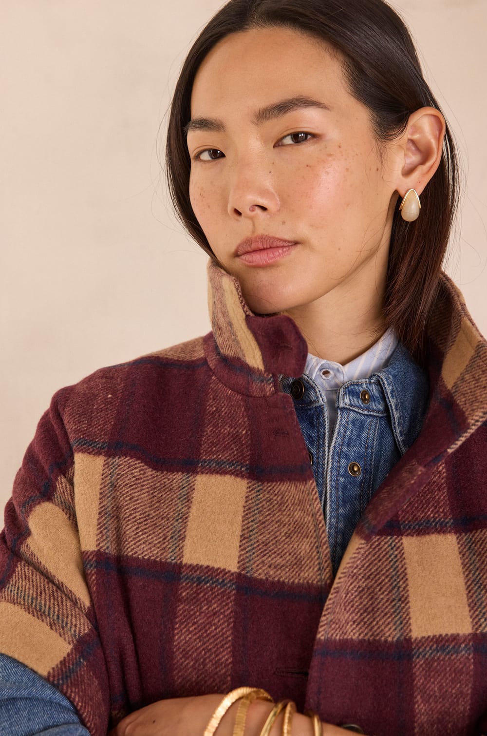 Manteau-Cape &agrave; carreaux DOLLY;${refinementColor}