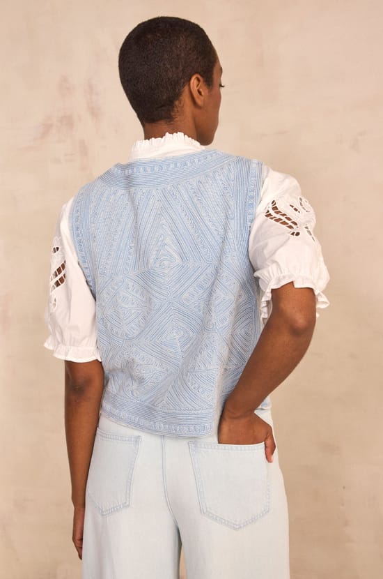 Embroidered cotton sleeveless vest VILMA;${refinementColor}