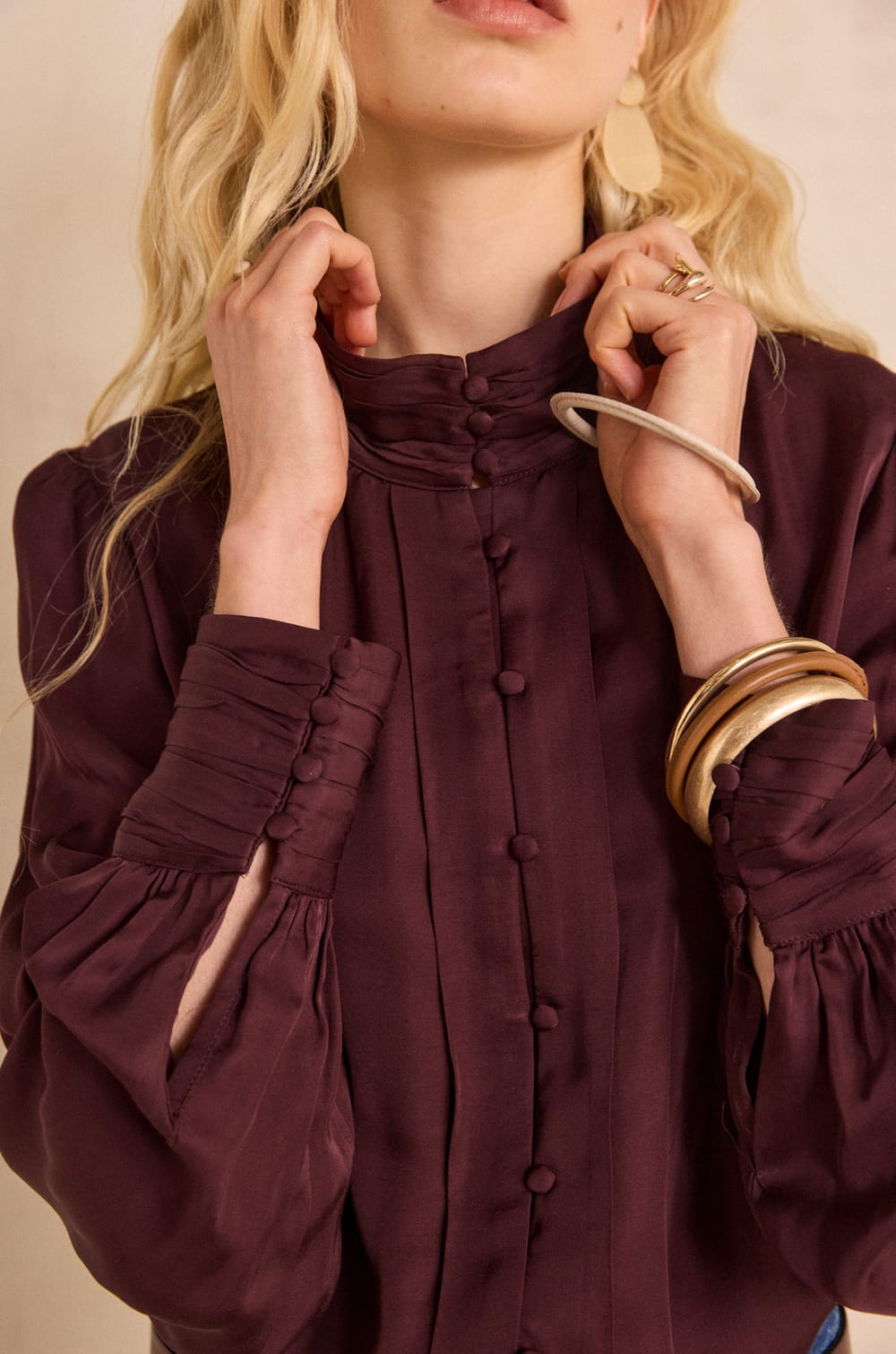 MAY high-neck satin blouse;${refinementColor}