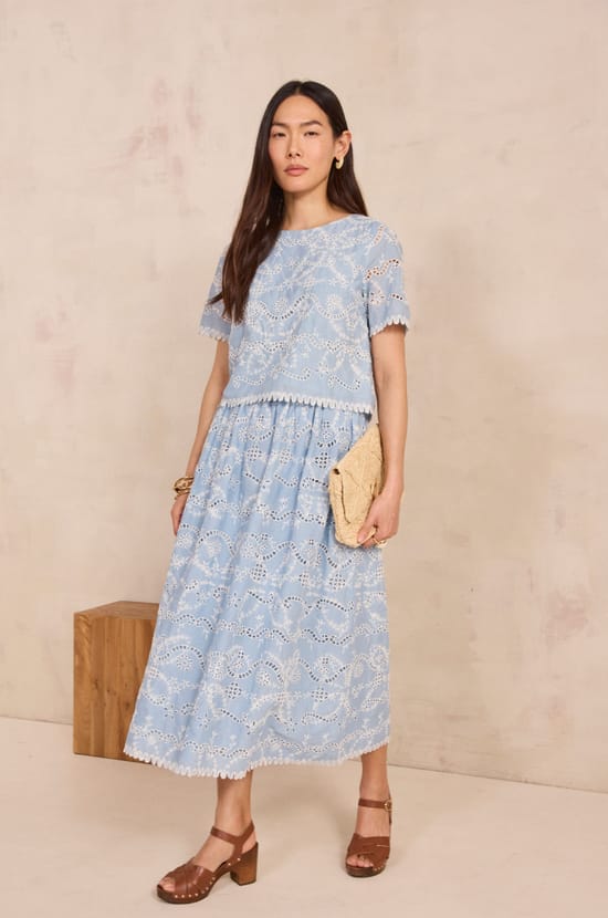 Embroidered 3/4 sleeve cotton blouse DANTY;${refinementColor}