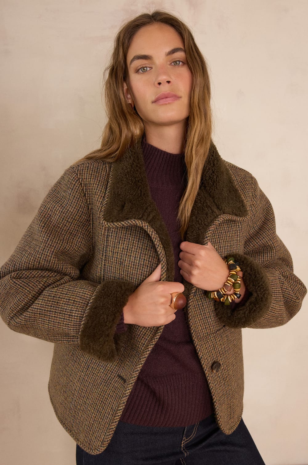 DARIO checked coat;${refinementColor}