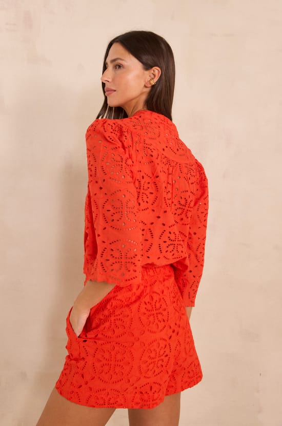 Embroidered 3/4 sleeve cotton blouse DELYLIA;${refinementColor}