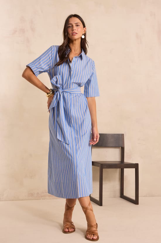 Striped cotton trapeze dress PALMA;${refinementColor}