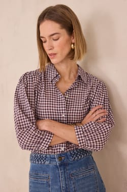 3/4 sleeve checked shirt DAN;${refinementColor}