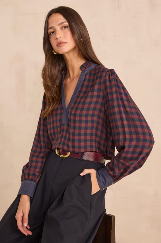 MARIELLE checkered blouse;${refinementColor}
