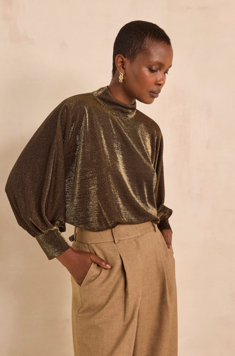 Bronzen T-shirt met lange mouwen TWIGGY;${refinementColor}